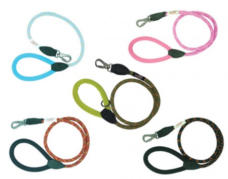 Guinzagli HiTech Long Paws  con moschettone in acciaio brunito con chiusura di sicurezza, rifiniture in vera pelle e corda con sistema ammortizzatore. 110cm